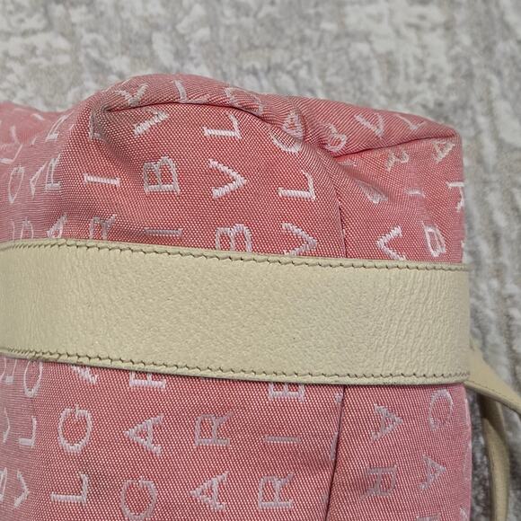 BVLGARI Maerea Logo Mania Canvas Leather Mini Tote Bag Purse Pink Cream Preppy - Picture 8 of 11